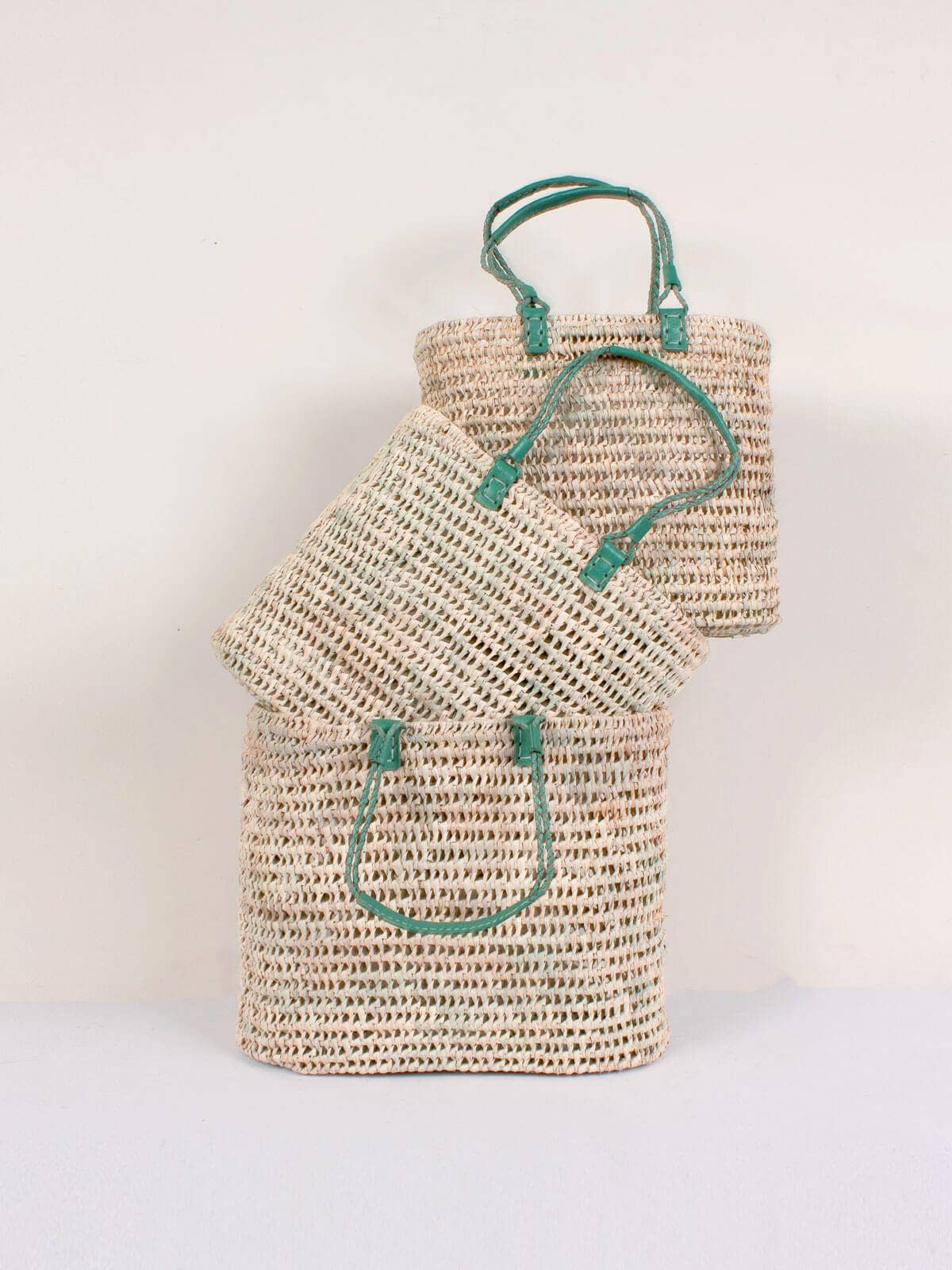 Leather Handle Basket-Sage