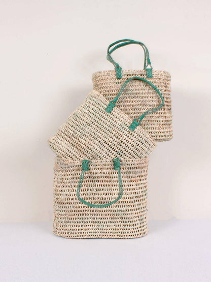 Leather Handle Basket-Sage