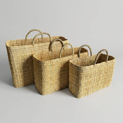 Natural Woven Reed Market Basket Tote