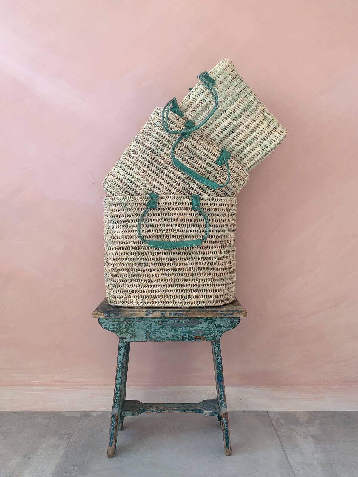 Leather Handle Basket-Sage