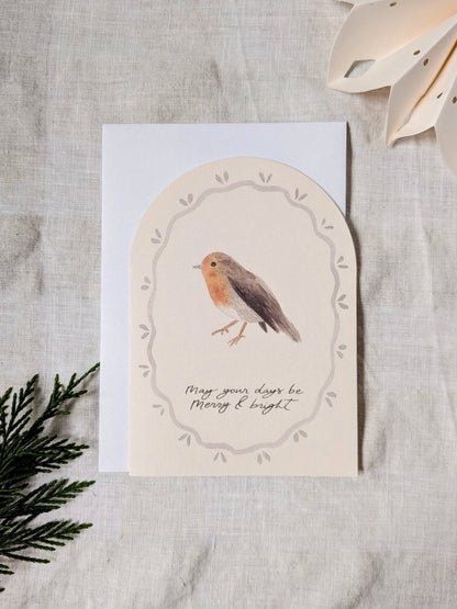 'Merry & Bright ' Robin Christmas Card