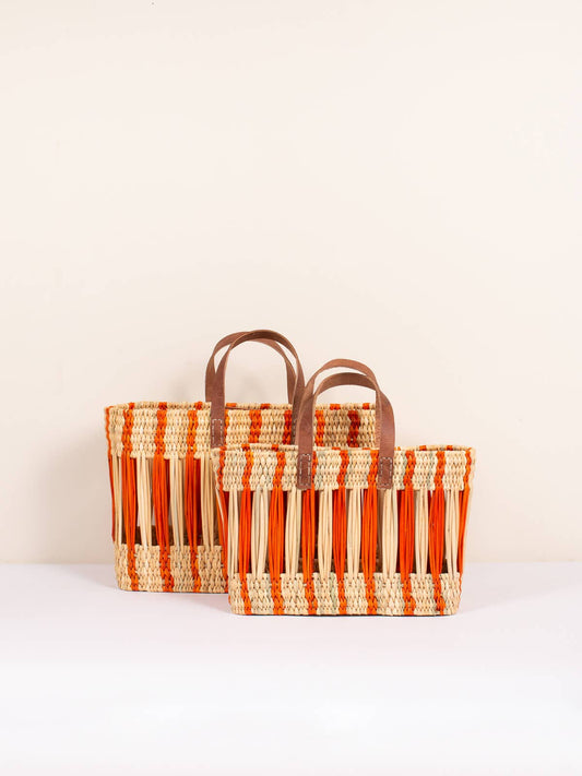 Orange Stripe Reed Storage Basket