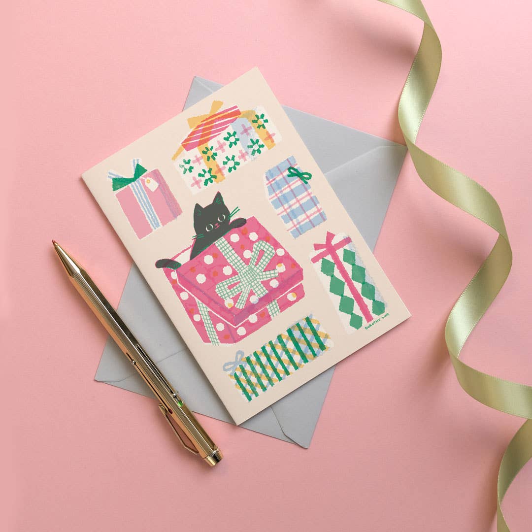 Kitty & Gift Boxes Greetings Card