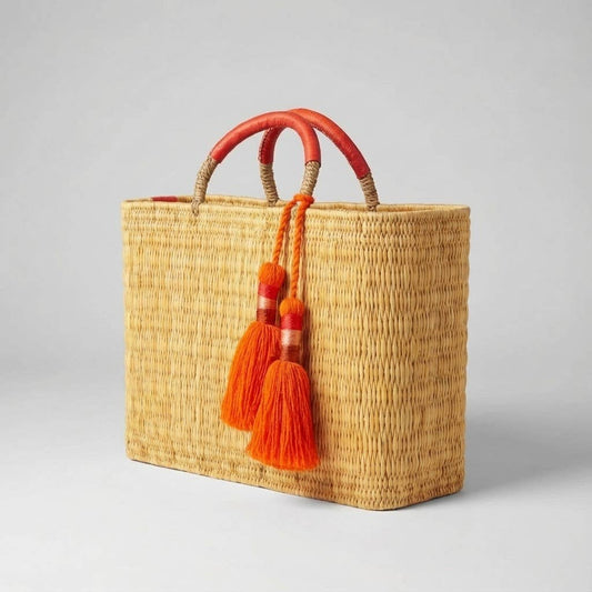 Woven Reed Tassel Basket