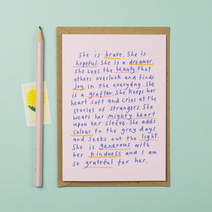 She is inspirational female card friendship card women card