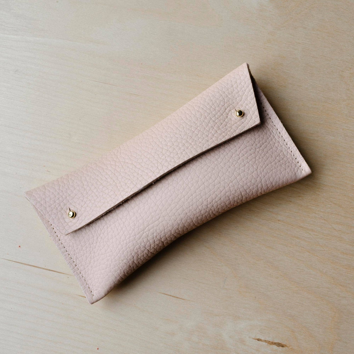 Pale Peach Leather Double Stud Glasses Case