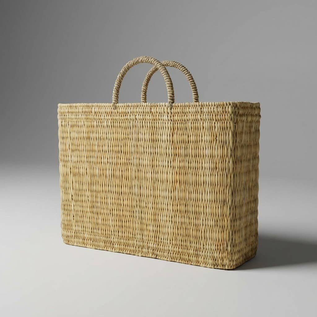 Natural Woven Reed Market Basket Tote