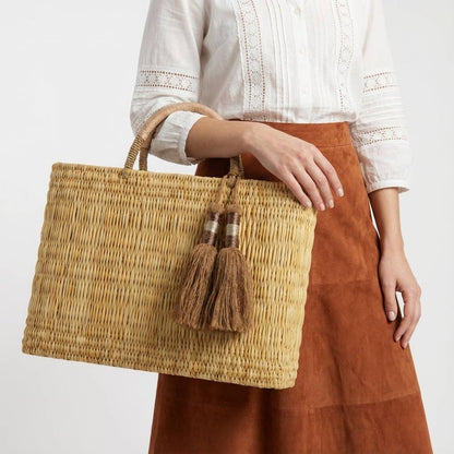 Woven Reed Tassel Basket