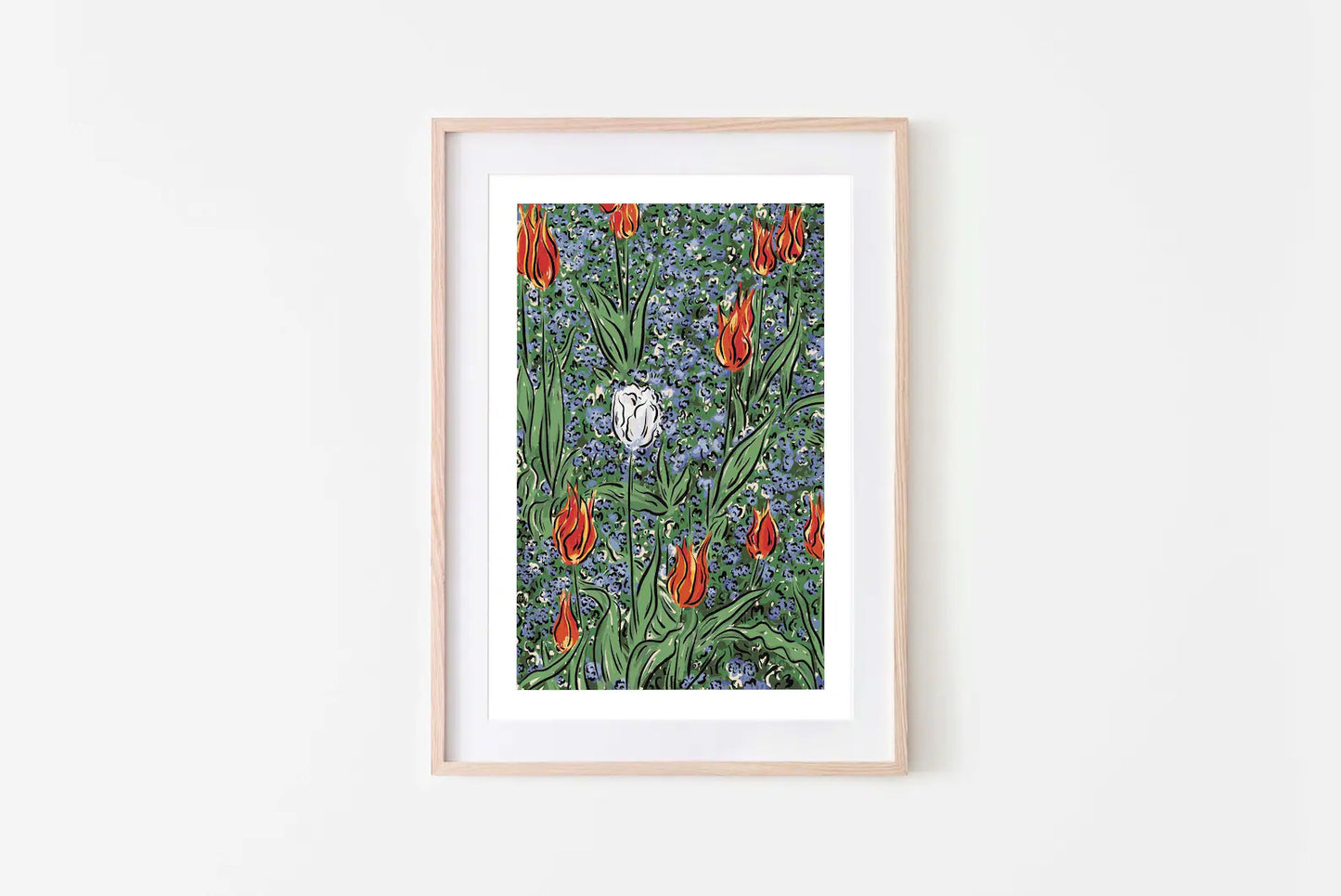 Tulips in Blue Print