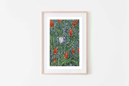 Tulips in Blue Print