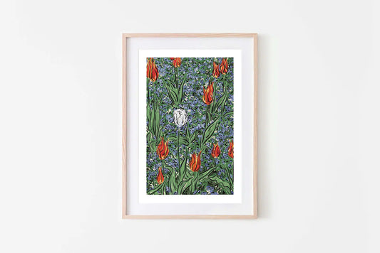 Tulips in Blue Print