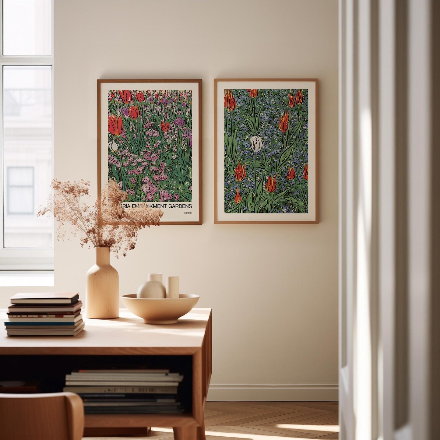 Tulips in Blue Print