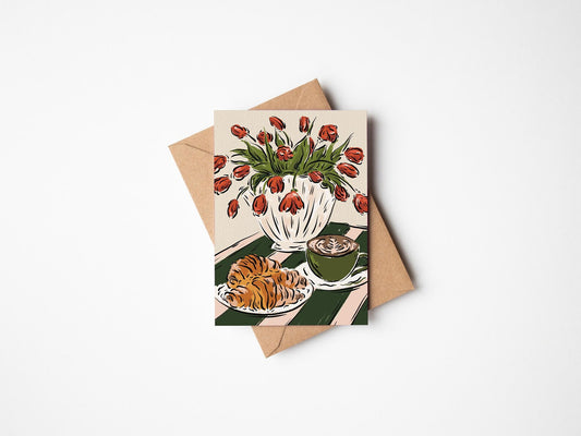Coffee, Croissants & Tulips Card
