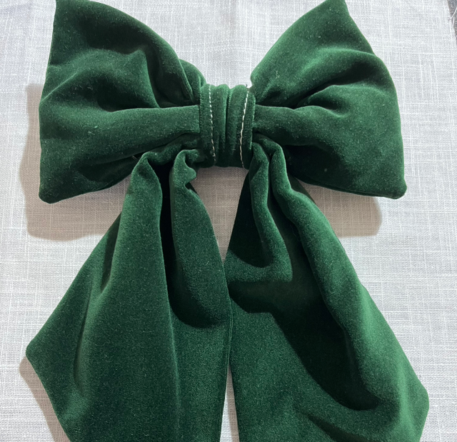 Medium Dark Green Velvet Bow