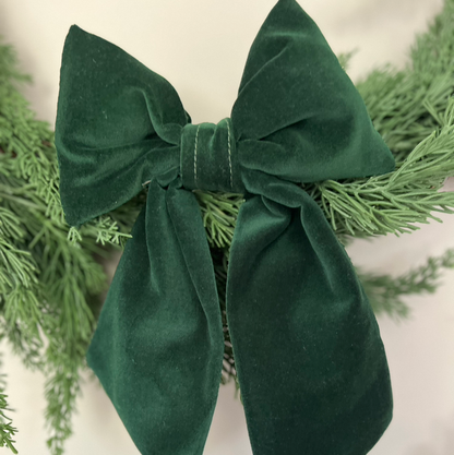Medium Dark Green Velvet Bow